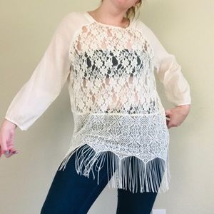 Free People White/Cream Blouse Size Large